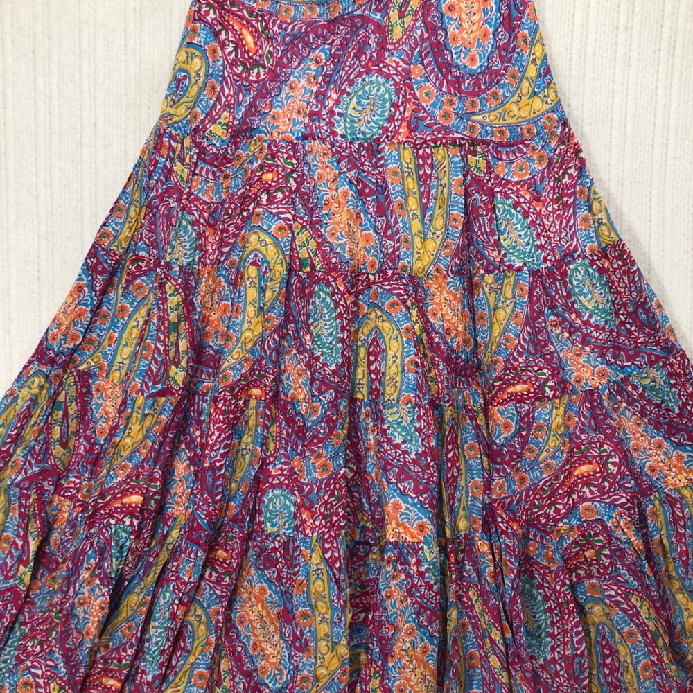 Lauren Ralph Lauren Petite‎ Pink Paisley Cotton Tiered Maxi Skirt PM M